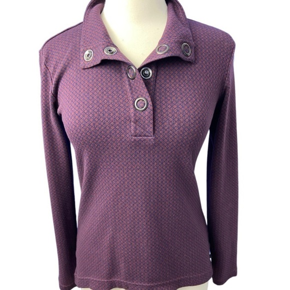 Merrell Indira Snap Burgundy Diamond Knit Hi/lo Placket Pullover Top - Picture 4 of 9